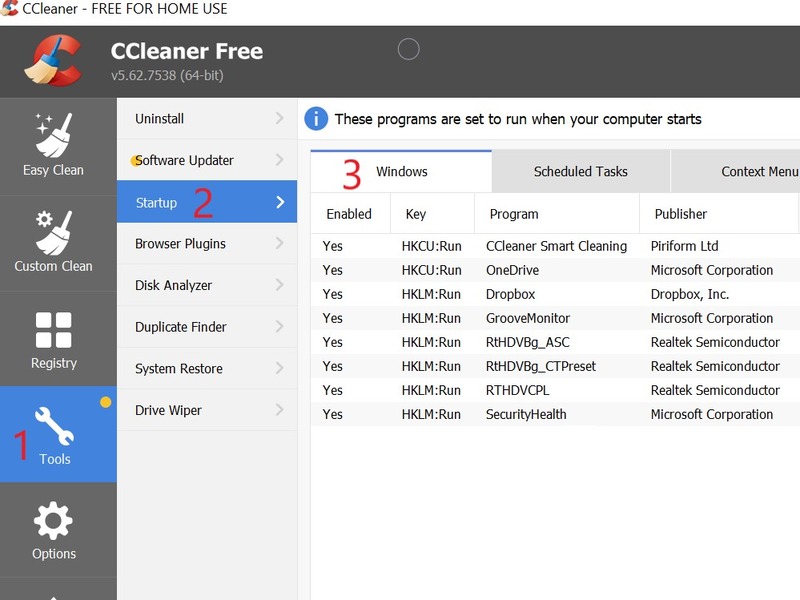 Automatiškai paleidžiamų programų tvarkymas su CCleaner